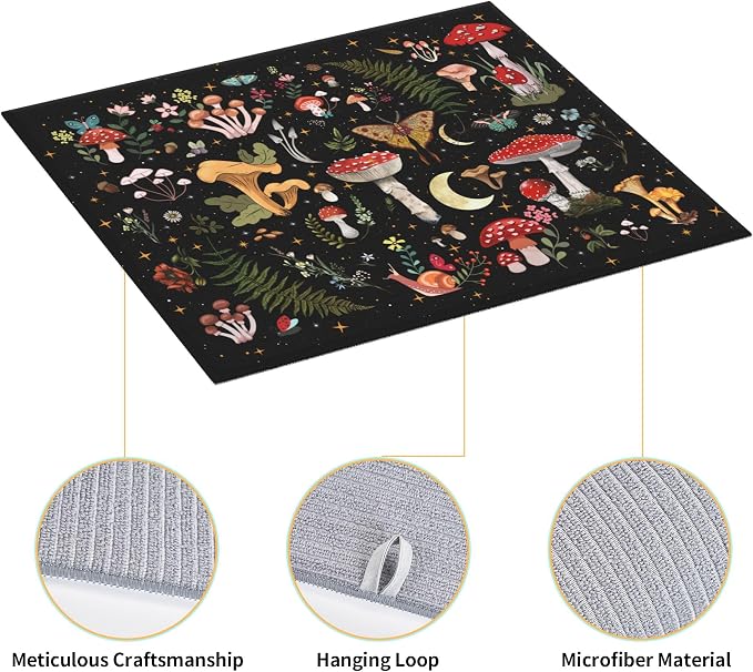 Mushroom Dish Drying Mat for Kitchen Counter Moth Gothic Witchy Dish Drainer Rack Mats 16x18 Inch Absorbent Reversible Black Drying Pad