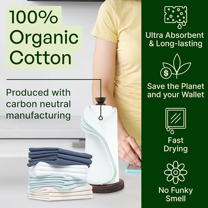 mioeco 24 Pack Multicolored Reusable Paper Towels - Nature Friendly - Organic Cotton Alternative - Thick, Strong, Paperless Kitchen Dish Cloths - Reusable Napkins - Dish Towels - Cloth Napkin