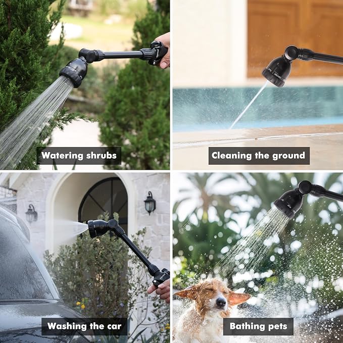 RESTMO Heavy Duty Metal Hose Wand, Watering Wand for Garden Hose | 180° Swivel Ratcheting Head, 16'' Hose Sprayer, 7 Spray Patterns, Flow Control, Ideal for Hanging Baskets & Shrubs