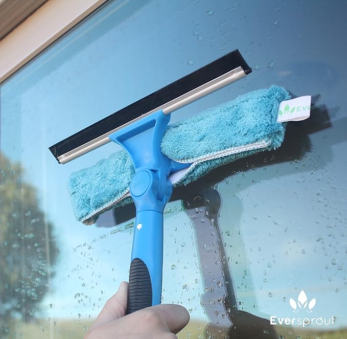 EVERSPROUT Swivel Squeegee & Microfiber Window Scrubber, Attachment Only | 2-in-1 Window & Glass Cleaning Combo, Fits Any Standard Pole, Swivels to 7 Angles, 10-inch Blade, Machine Washable, Non-Slip