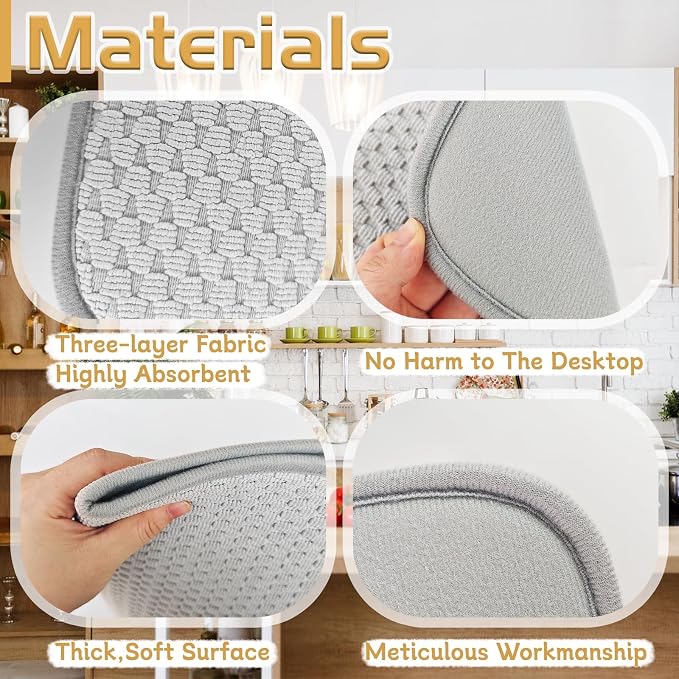 2 Pack Microfiber Dish Drying Mat,24x17" Large Size Highly Absorbent Dish Drainer Mat,Kitchen Counter Quick Dry Pads for Under Sink,Coffee Rack(Gray)