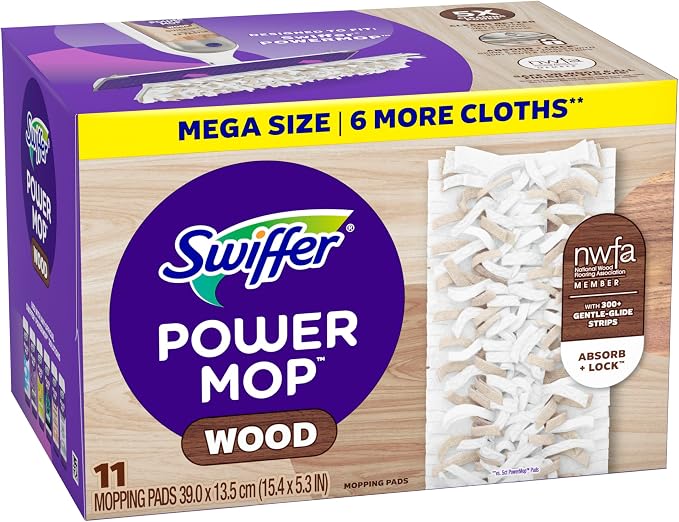 Swiffer PowerMop Wood Mopping Pad Refills for Floor Cleaning, 11 Count