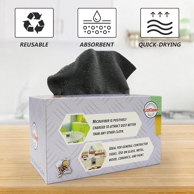 Microfiber Cleaning Cloth, Lint-Free Shop Towels Reusable, Bulk Rags in a Box for Home, Kitchen and Car, 8 Inch x 8 Inch,40 Pack with Box (Grey)