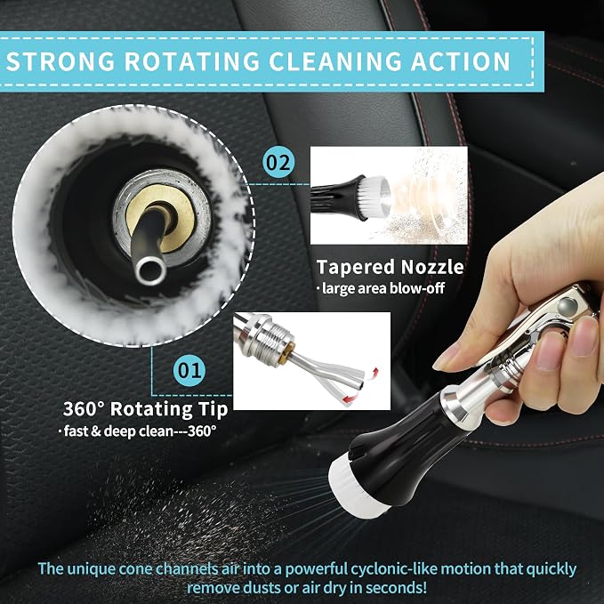 GOCCIDA Mini Tornado Air Blow Gun with Detachable Brush Car Cleaning Kit | Vortex Cleaning Gun Trumpet Head High Pressure Dryer Blow Gun Pneumatic Interior Cleaning Tool with Tornado Airflow