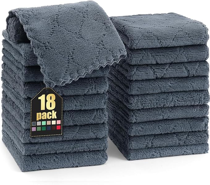 Homaxy 18 Pack Kitchen Dish Cloths (10 x 10 Inches, Dark Grey), Super Soft and Absorbent Coral Velvet Dish Towels, Nonstick Oil Fast Drying Microfiber Cleaning Cloth, No Lint Household Dishcloths