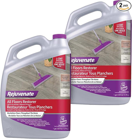 Rejuvenate All Floors Restorer, Fills Scratches, Shines & Protects, 2 Pack | 1-Coat Application Fills Scratches, Shines & Protects, Safe on Sealed Hardwood, Laminate, Vinyl, & Tile, Safe For Pets & Kids