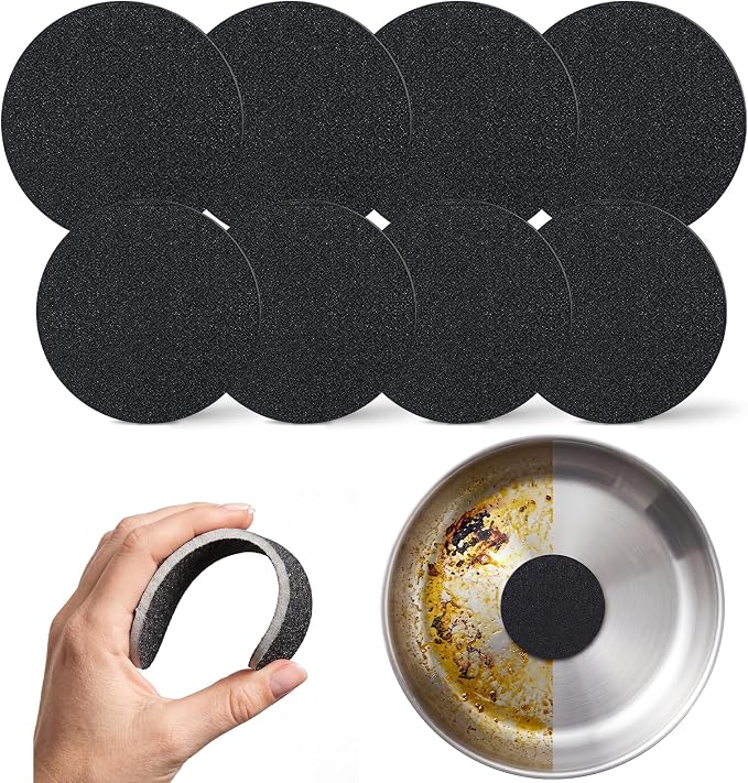 Stainless Steel Sponge Suitable for Stainless Steel Surfaces Zero Chemicals Emery Sponges Scratch-Free & Long-Lasting for Heavy Duty Burnt-On Stain Removal (8-Pack)