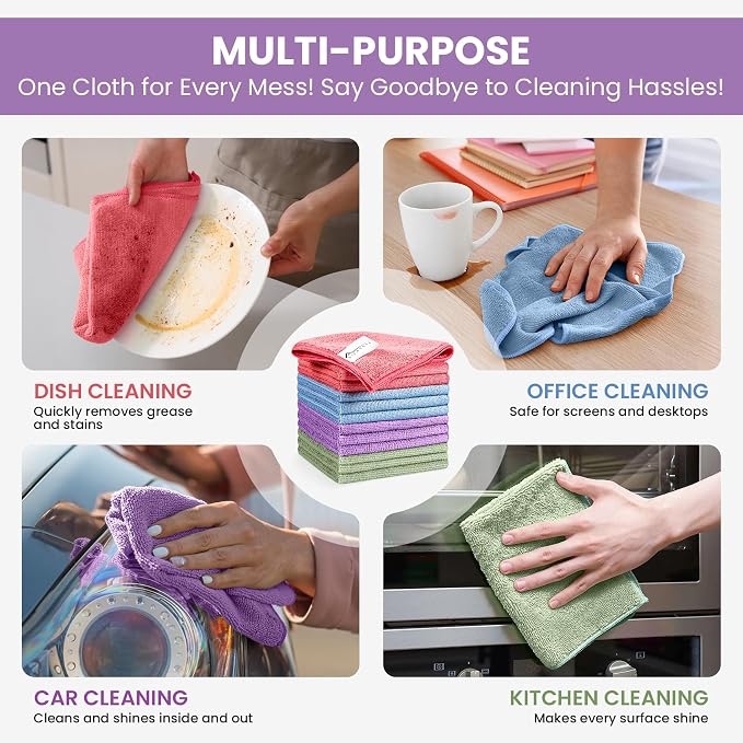 SIFANGKE Microfiber Cleaning Cloth, 150 Pack Assorted Color Cleaning Rags for Housekeeping, Colorful Reusable Microfiber Towels for Car, Kitchen, Bathroom and Household Cleaning Supplies, 11.8"X11.8"