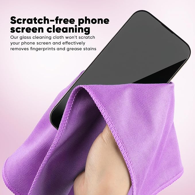 HOMEXCEL Microfiber Glass Cleaning Cloths 6 PK, Lint Free Streak Free, Reusable Microfiber Magic Cleaning Cloth for Windows, Glasses, Mirrors, Screens, Stainless Steel, and More Purple-14×16"