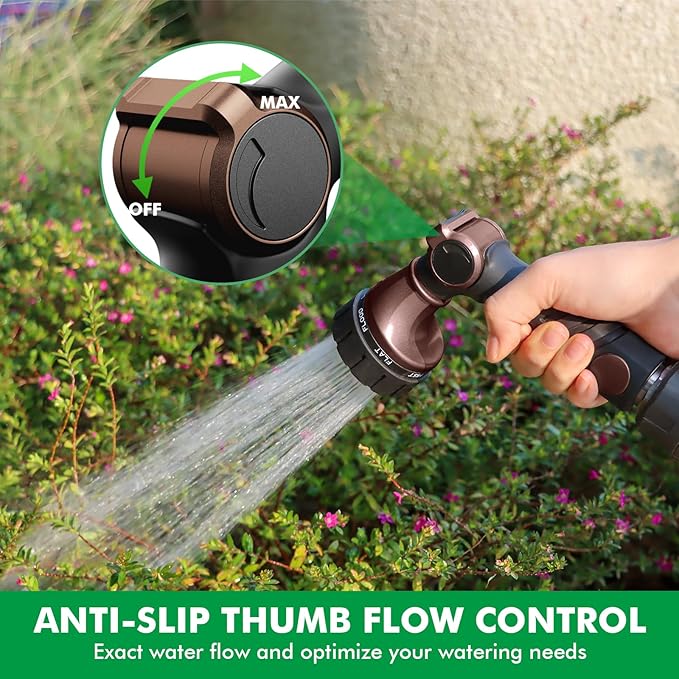 RESTMO Heavy Duty Hose Nozzle, Metal Garden Water Hose Sprayer | 7 Watering Patterns, Easy Thumb Control, On Off Valve, leak proof Nozzle Sprayer for Watering Plants, Washing Car & Pet