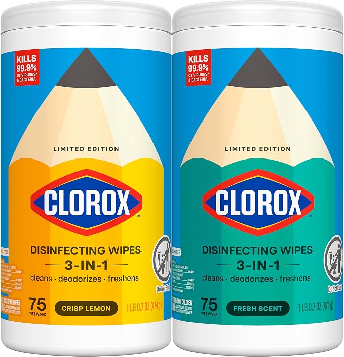 Clorox Disinfecting Wipes Back to School Variety Pack, 75 Count Each, Pack of 2 (Package May Vary)