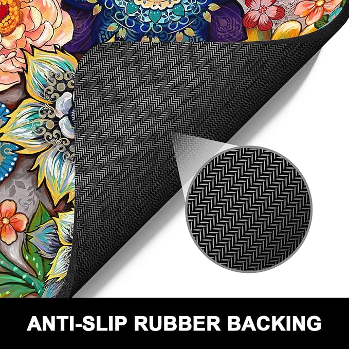 Rnivvi Dish Drying Mat for Kitchen Counter, 16 x 18" Cute Flower Theme Absorbent Heat Resistant Drying Pad with Non-slip Rubber, Coffee Bar Mats for Coffee Machine Dish Rack, Mandala Floral