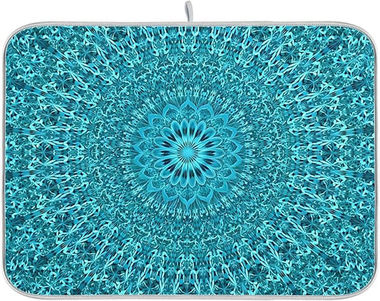 Super Absorbent Dish Drying Mat, Microfiber Fast-Drying Dish Mat, 24" x 18", Kitchen Dish Drying Pad, Mandala Turquoise Teal Blue Green