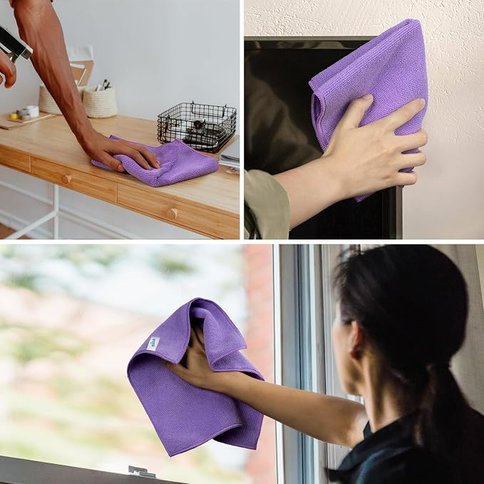 MR.SIGA Microfiber Cleaning Cloths, Streak Free Microfiber Towels, 12 Pack | All-purpose microfiber cloths, ultra absorbent, reusable household cleaning towels, Purple, 32 x 32 cm(12.6 x 12.6 inch)