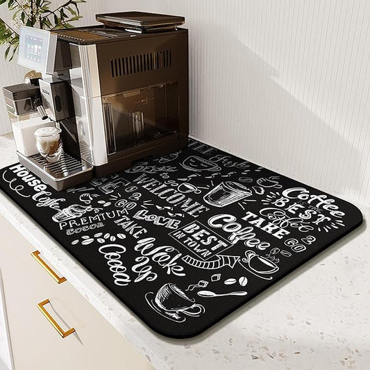 Coffee Drying Mat - Anti-Slip Silicone Dish Drying Mats, Super Absorbent: 19in x 12in