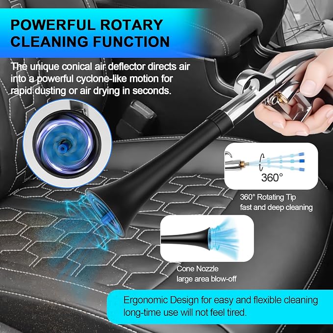 2 Nozzles Air Cleaning Gun, Dry Cleaning Gun Quickly Blasts Dust, Dirt and Grime from Surface, Dryer Air Blow Gun Works with Air Compressor, Car Detailing Tool for Interiors Exteriors Deeply Cleaning