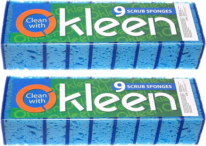 Blue Multi Use Scrub Sponge. Made in Europe. 18 Pack, 4.3x2.8x1.4 inches. Heavy Duty and Non Scratch Fiber. Odorless, Durable. Delicate Scouring Surface
