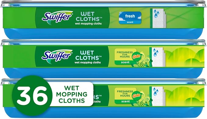 Sweep + Mop, Wet Pads Refill, Floor Cleaner for Dirt, Dust, Hair, Cleaning Cloths for Mopping Home, Bathroom, Kitchen, All Purpose Multi-Surface Floor Wipes, Fresh and Gain, 36ct