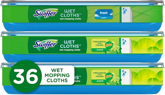 Sweep + Mop, Wet Pads Refill, Floor Cleaner for Dirt, Dust, Hair, Cleaning Cloths for Mopping Home, Bathroom, Kitchen, All Purpose Multi-Surface Floor Wipes, Fresh and Gain, 36ct