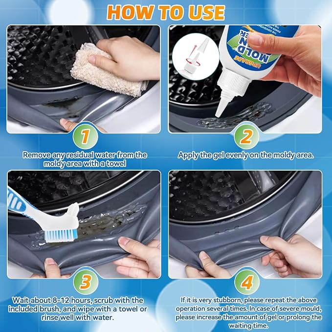 Mold Stain Cleaner Gel, 8 Fl oz Washing Machine Cleaner for Pools, Toilets, Doors and Windows, All-Purpose Household Remover Gel for Washing Machine Seal, Bathroom Grout, Shower Caulk, Tile, Sink
