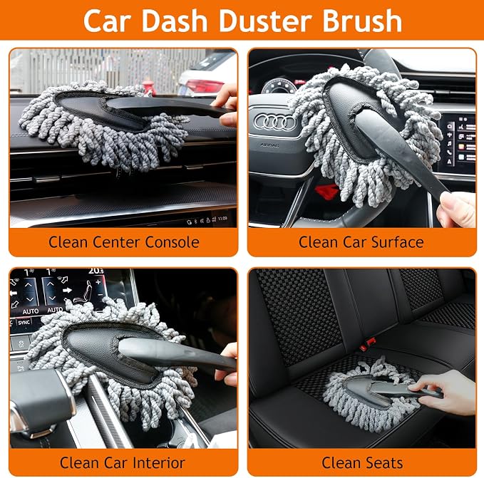 THINKWORK Windshield Cleaner Tool, Car Detailing Kit Interior, Car Cleaning Kit Interior and Exterior Detail Brush, Auto Supplies & Accessories for Men Women | 180 Degree Rotating Head, Extendable Handle, 3 Washable Pads, Streak Free Cleaning for Windo...