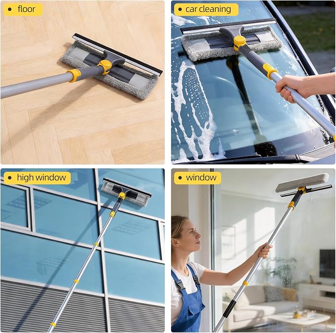 Masthome 77" Squeegee for Window Cleaning | 2-in-1 Window Cleaning Kit, 180° Lockable Rotating Head, Adjustable Pole for High Window