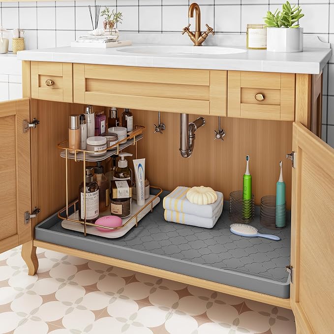 Jin&Bao Waterproof Under Sink Mat 40" x 22", Thick Silicone Mat Cabinet Protector for Kitchen and Bathroom, Shelf Liner, Home Organizer and Storage, Multipurpose Tray for Gadgets and Essentials