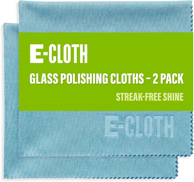 E-Cloth Glass & Polishing Cloths, Premium Microfiber Glass Cleaner, Great for Windows, Glass and Mirrors, Washable and Reusable, 100 Wash Guarantee, Alaskan Blue, 2 Pack