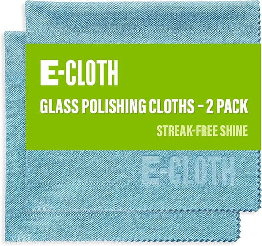 E-Cloth Glass & Polishing Cloths, Premium Microfiber Glass Cleaner, Great for Windows, Glass and Mirrors, Washable and Reusable, 100 Wash Guarantee, Alaskan Blue, 2 Pack