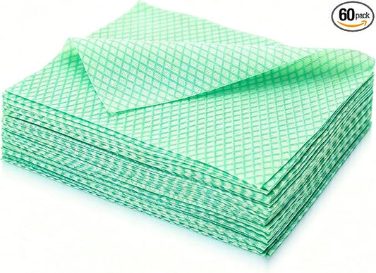 60 Pack Disposable Dish Cloths for Kitchen, Durable Cleaning Wipes | Short-term reusable cleaning cloths for bathroom & daily Cleaning (Green)
