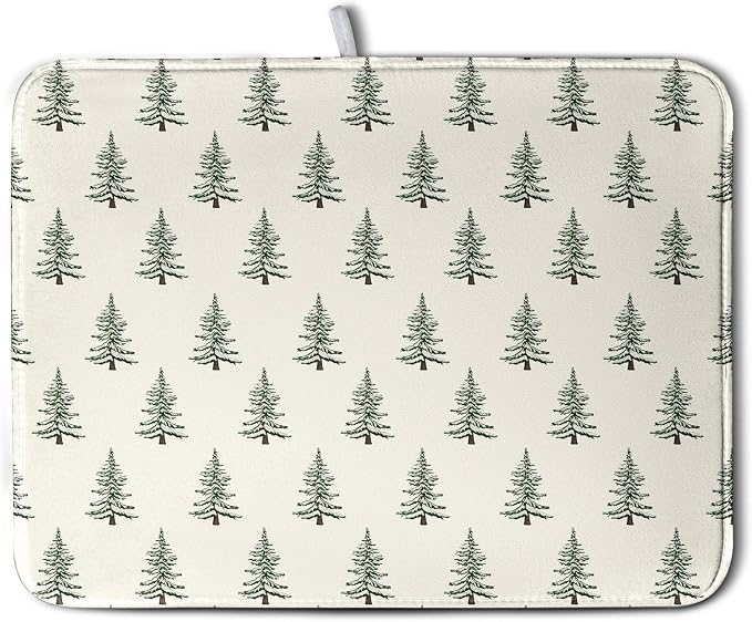 Christmas Tree Dish Drying Mat Winter Xmas Holiday Drying Mats Microfiber Absorbent Dishes Drying Pad Reusable Washable Kitchen Countertop Protector Dish Drainer Rack Mat 18x24 Inch