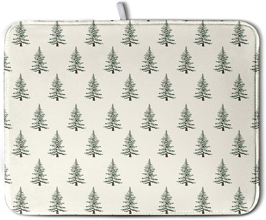 Christmas Tree Dish Drying Mat Winter Xmas Holiday Drying Mats Microfiber Absorbent Dishes Drying Pad Reusable Washable Kitchen Countertop Protector Dish Drainer Rack Mat 18x24 Inch