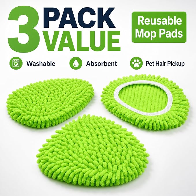3 Pack Chenille Microfiber Mop Head Covers Compatible with O-Cedar Triangle Mops, Reusable Washable Mop Pad Refills, Replacement for Hardwood, Tile, Laminate & Vinyl Floors