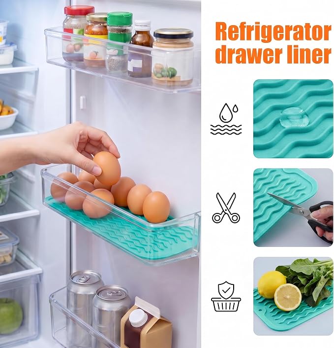 MicoYang Silicone Dish Drying Mat for Multiple Usage,Easy clean,Eco-friendly,Heat-resistant Silicone Mat for Kitchen Counter or Sink,Refrigerator or Drawer Liner Mint S 12 inches x 6 inches