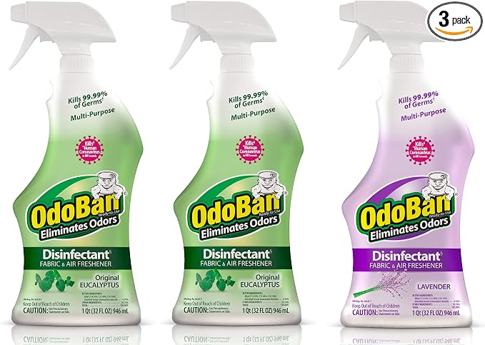 OdoBan Ready-to-Use Disinfectant and Odor Eliminator, Set of 3 Spray Bottles, Made in the USA, Original Eucalyptus and Lavender Scents, 32 Ounces Each