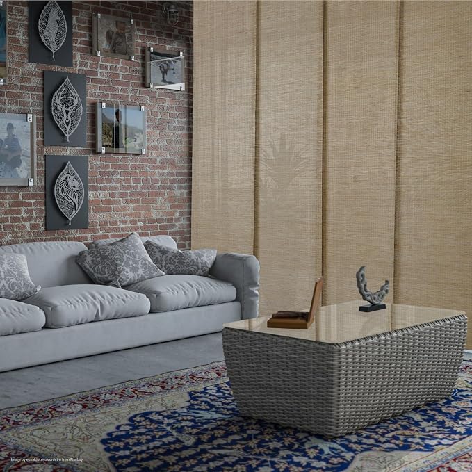 Replacement Fabric Panels for Sliding Glass Door (4-Pack, 23"x96"), Fabric Only, Natural Woven Blind Slats, Trimmable, Sheer, Track & Bottom Rail Not Included,Mountain Oak