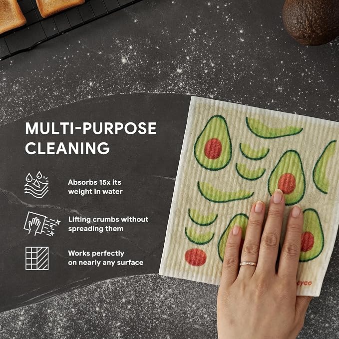 RECYCO Swedish Dishcloths for Kitchen | 6 Packs Fruit Joy Washable Dish Rags | Cellulose Reusable Cleaning Paper Towels | Absorbent Counter Dish Cloth Sponge Kitchen Wipes, 8" L x 7" W