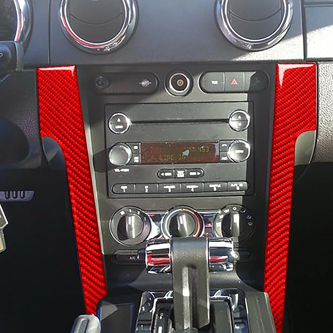 Red Real Carbon Fiber Trim for Ford Mustang Accessories | for GT Shelby 2005 2006 2007 2008 2009 Central Console Dashboard Panel Cover Kit Interior Thick Overlay Decal 6PCs