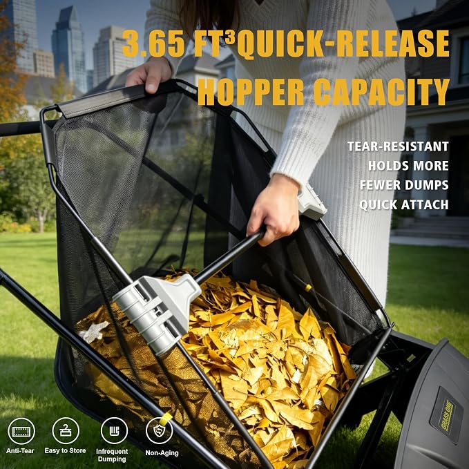 21 Inch Lawn Sweeper, Push Leaf & Grass Collector, PP Brushes | Reinforced frame design with 10.5" PP brushes, large hand-woven nonwoven bag, adjustable height for easy yard cleanup