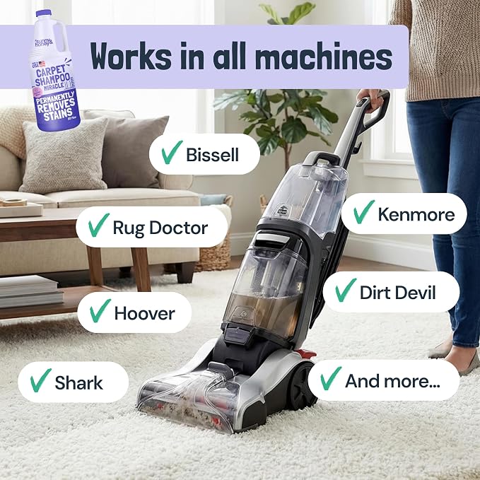 Sunny & Honey Carpet Cleaner Shampoo Solution for Machines, 32floz Lavender | USA Made - Stain and Odor Eliminator - Cleans Carpets and Upholstery - For Upright and Spot Cleaners - Concentrated Formula