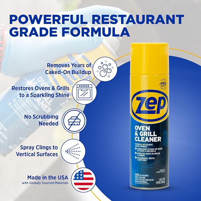 Zep Oven & Grill Cleaner 19oz (1ct) and Foaming Glass Cleaner (1ct) | Cuts through baked-on grease while delivering streak-free shine on glass, mirrors, and windows. Kitchen cleaning set- ECBD047