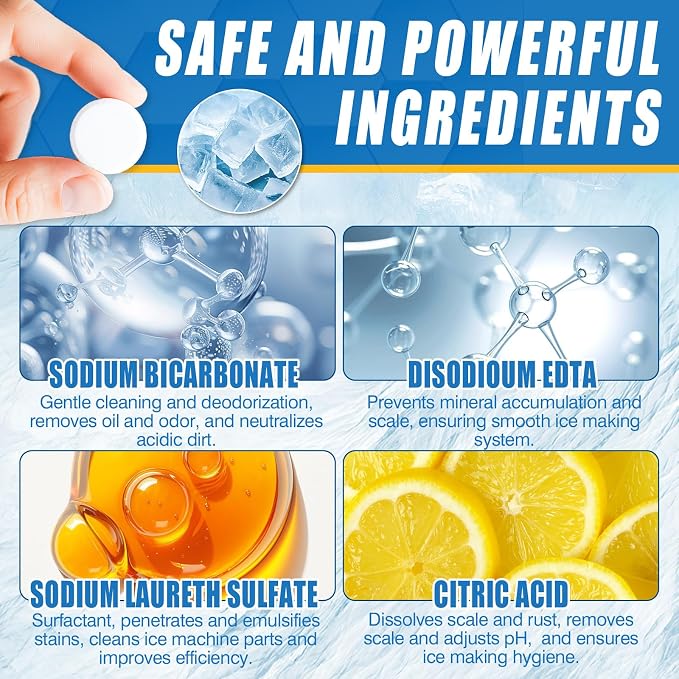 Ice Machine Cleaner Tablets, Countertop Ice Maker Cleaner, 36 Counts Descaler, Nickel Safe Commercial Portable Nugget Ice Makers, Remove Hard Water Buildup, Deep Cleaning