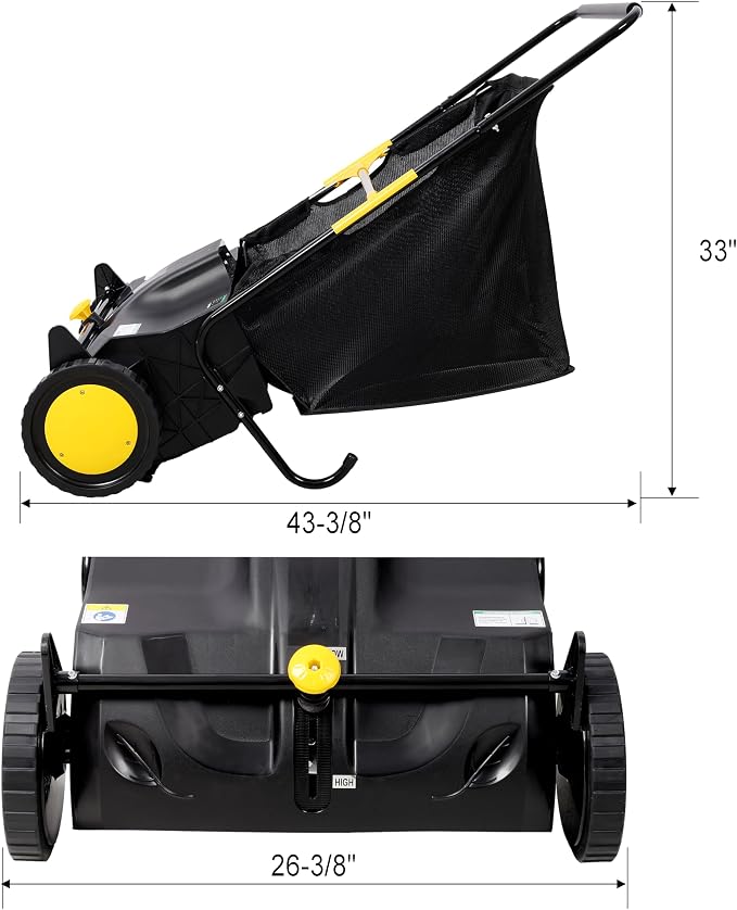 KEIKI 21 Inch Hand Push Lawn Sweeper, Leaf & Grass Collector with Adjustable Brush Height, Pickup Sweeper for Yard Leaf Picker Upper, Large 3.5 Cu. Ft Hopper Bag Capacity, Easy Assembly, Black