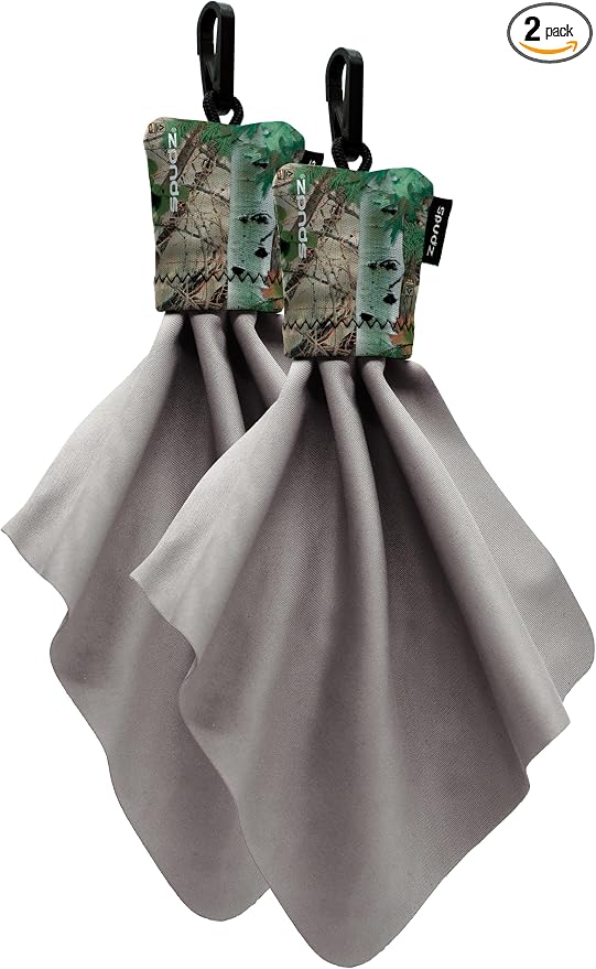 SPUDZ Classic Microfiber Lens Cleaner – Clip-On Pouch, Washable – for Binoculars, Scopes, Glasses, Screens | Classic | Alpine Mountain Camo, 6 x 6 Inch (2-Pack)