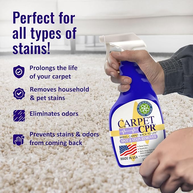 Carpet CPR Spot & Stain Remover (32 oz.) - Eliminates Stains & Odors On Carpet, Rugs, & Car Mats In Seconds, Removes Toughest Carpet Spots Permanently