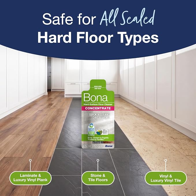 Bona Multi-Surface Floor Cleaner Concentrate - 1 fl oz - 4-Pack - Residue-Free Floor Cleaning Solution for Bona Spray Mop and Spray Bottle Refill - For Stone, Tile, Laminate, and Vinyl Floors