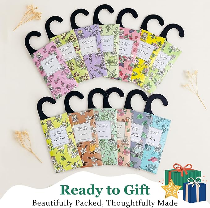 Rose Cottage Large 12 Packs Closet Deodorizer Freshener Closet Air Freshener Home Scented Sachets Room Freshener Scents Air Freshener Closet Odor Eliminator 4 Scents Floral