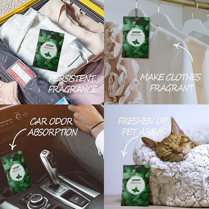 MYARO 12 Pack Peppermint Scented Sachets for Drawer, Closet Odor Eliminator Air Freshener Bags, Cool Mint Fragrance for Car & Home Aroma