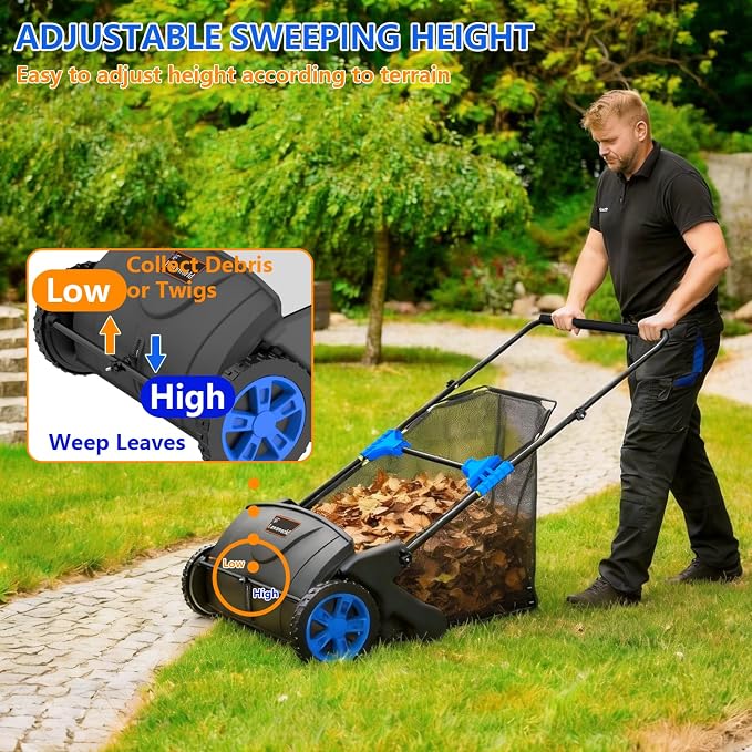 21 Inch Leaf & Lawn Sweeper – Push Powered Garden Sweeper for Grass Clippings, Leaves & Debris – Manual Push Yard Sweeper