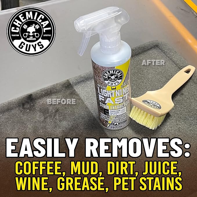 Chemical Guys, Lightning Fast Carpet & Upholstery Stain Extractor, 16 oz | Tackles coffee, soda, wine and pet messes on carpet, seats and mats, just spray, agitate and blot for a clean look